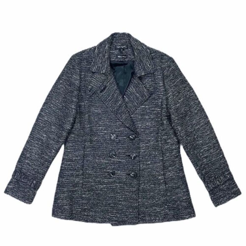Vintage Spiegel Black Silver Metallic 3 Button Double Breasted Peacoat Size‎ 10